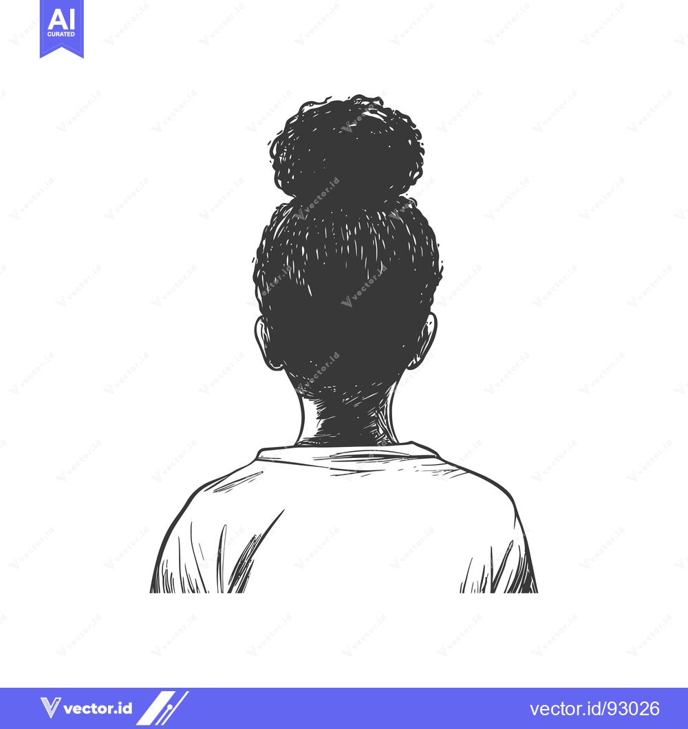 Premium Vector dari Rear View Sketch of a Woman with Curly Hair in a Bun