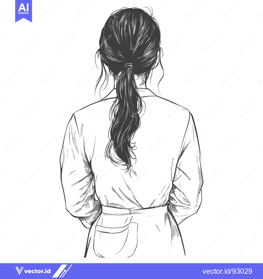 Premium Vector dari Rear View Sketch of a Woman with Long Hair in a Ponytail
