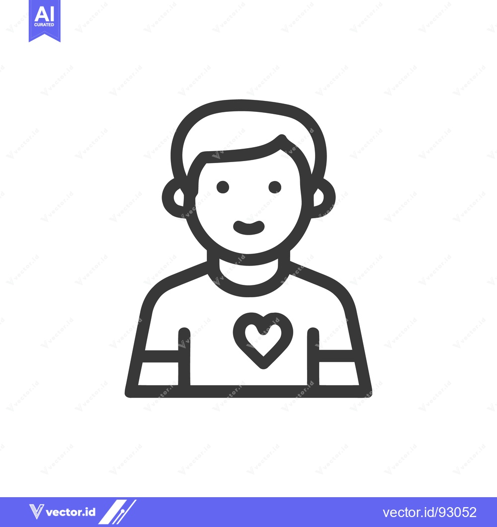 Premium Vector of Minimalist Icon of a Boy with Heart T-Shirt, Love Symbol