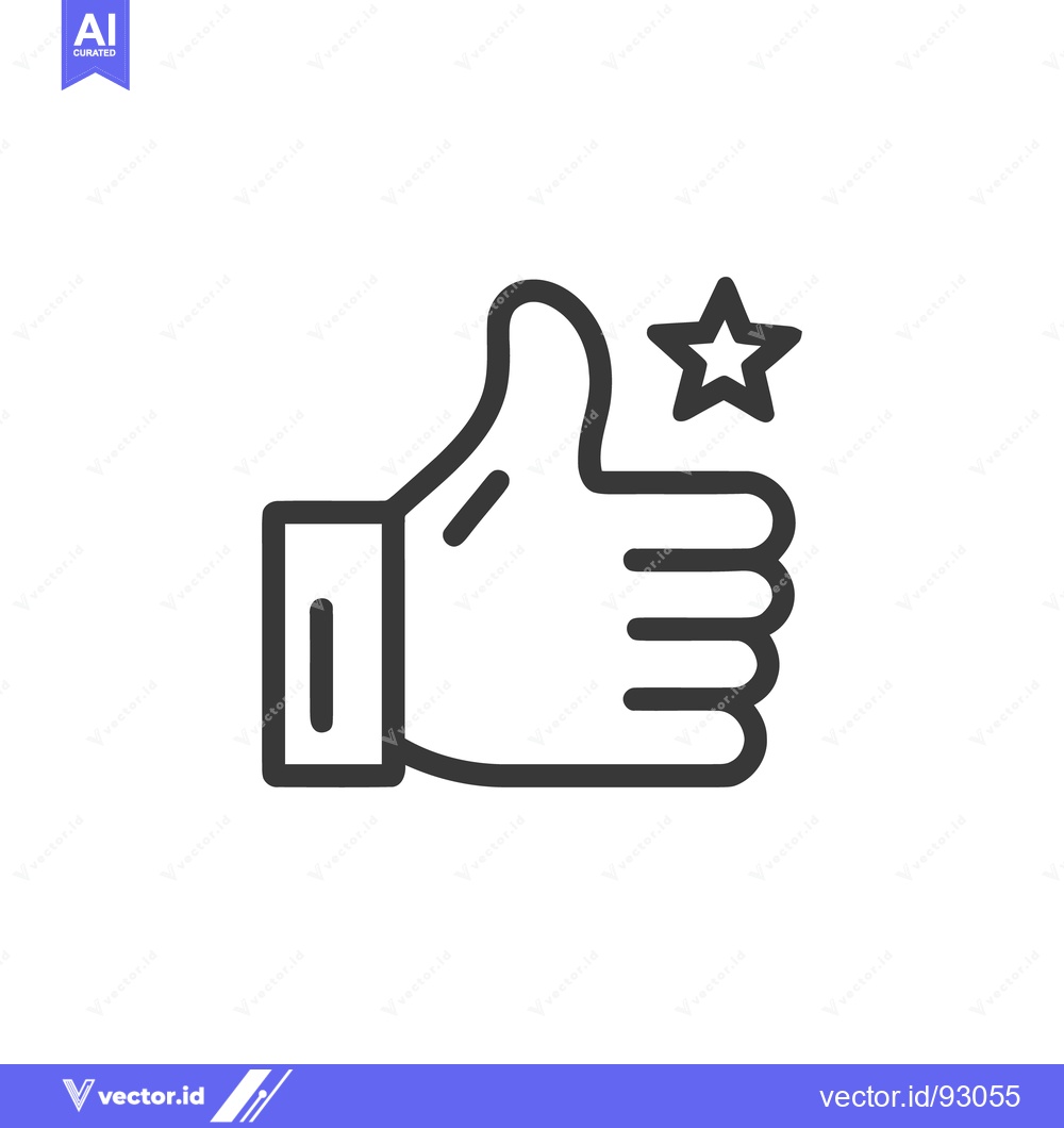 Premium Vector of Thumbs Up Icon with Star, Outline Style, Positive Feedback Symbol