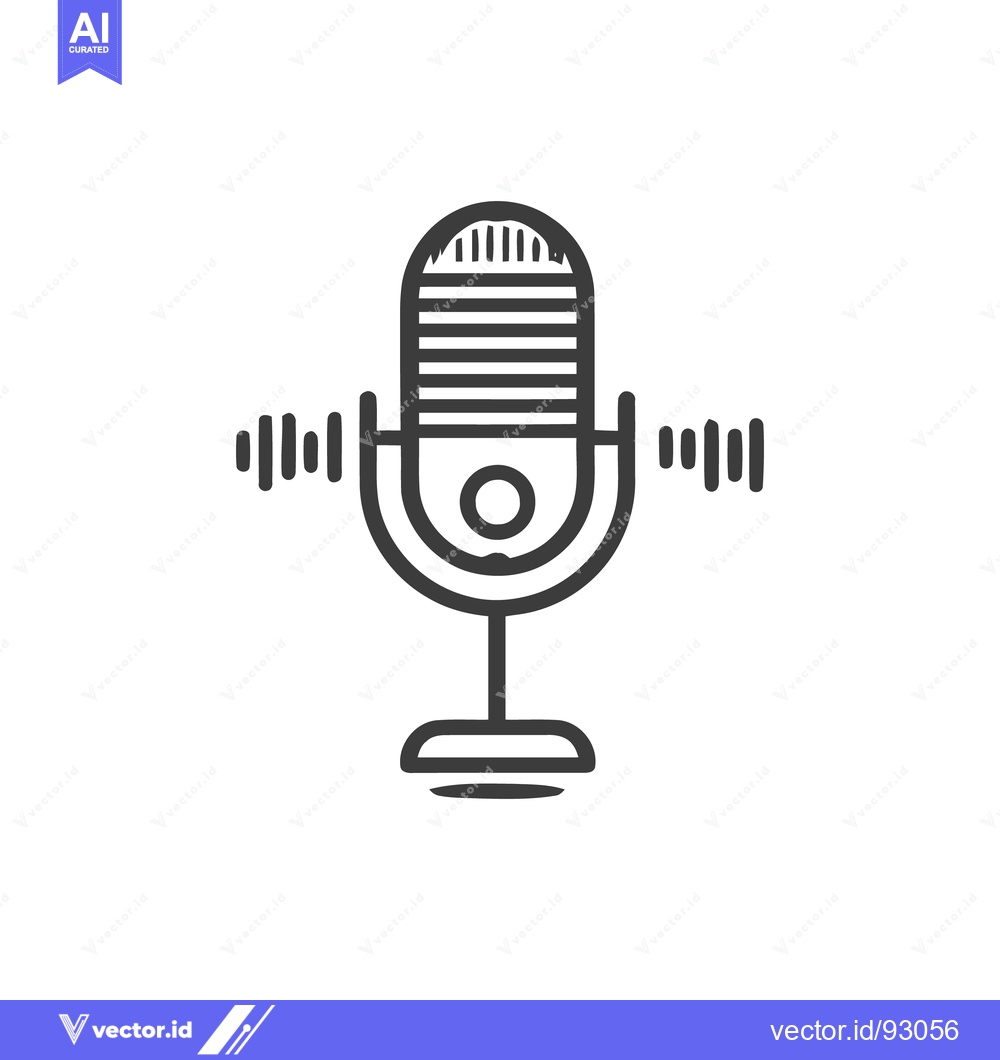Premium Vector of Minimalist Microphone Icon with Sound Waves on White Background