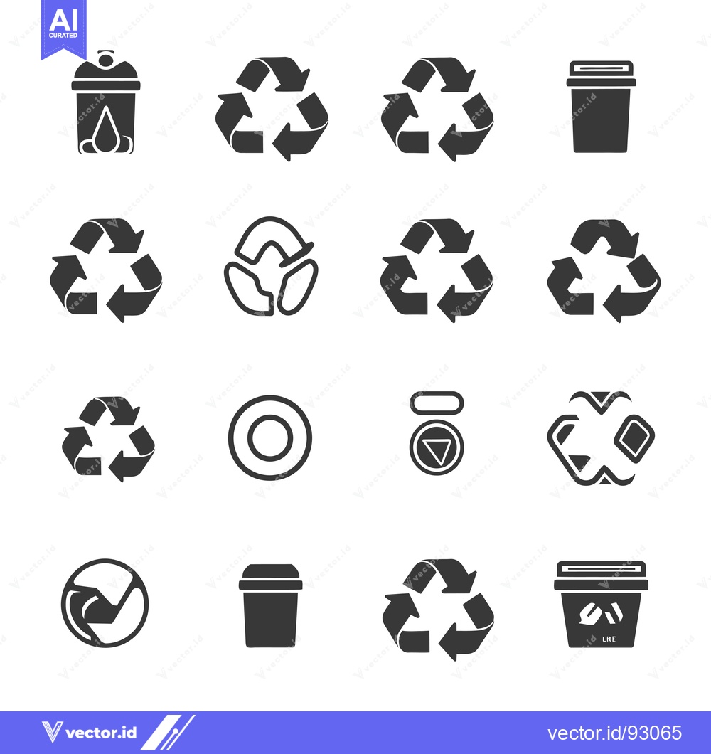 Premium Vector dari Recycling Symbols and Trash Cans Icon Set