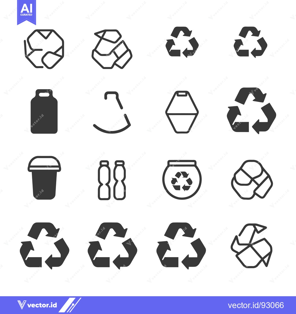 Premium Vector of Recycling Symbol Set with Various Representations of Reusable Material
