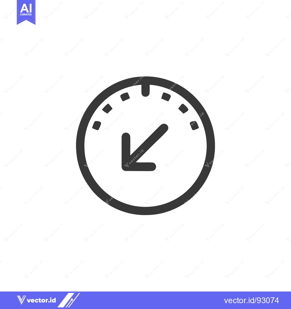 Premium Vector dari Minimalist Clock Icon with Arrow Pointing Down-Left, Isolated on White