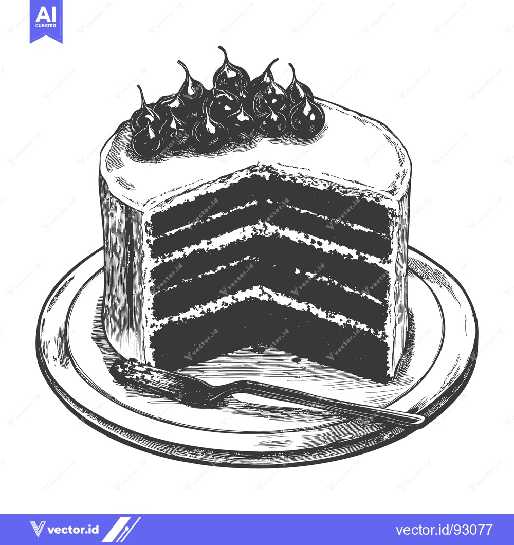 Premium Vector of Detailed artistic drawing of a multi layered cake with cherries