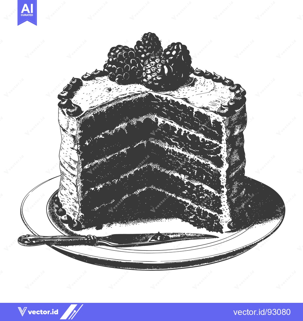 Premium Vector dari A Detailed Illustrated Cake Slice Placed On White Serving Plate