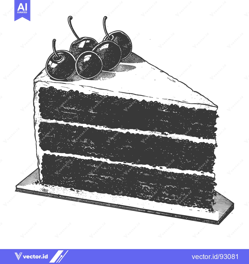 Premium Vector dari A single slice of layered cake adorned with ripe cherries
