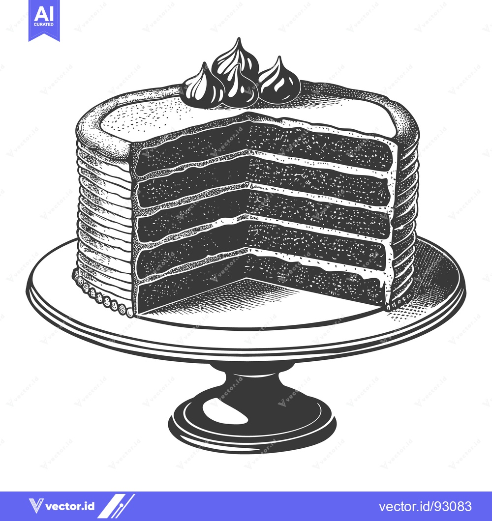 Premium Vector of A layered cake with frosting and decorations presented on a stand