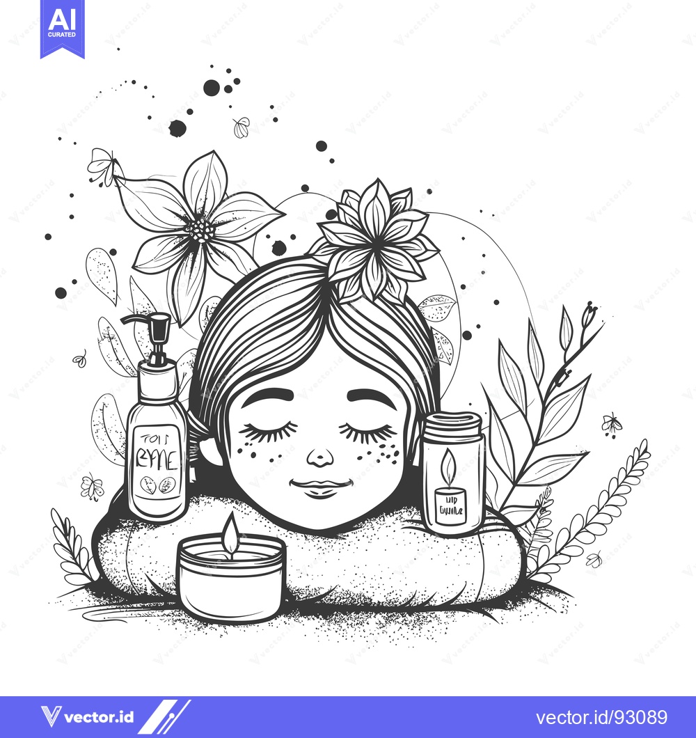 Premium Vector of Relaxed Girl Surrounded by Flowers and Candles for a Spa Day