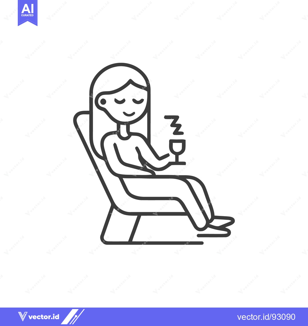 Premium Vector dari Minimalist Icon: Woman Relaxing in Chair with Wine, Sleepy Mood