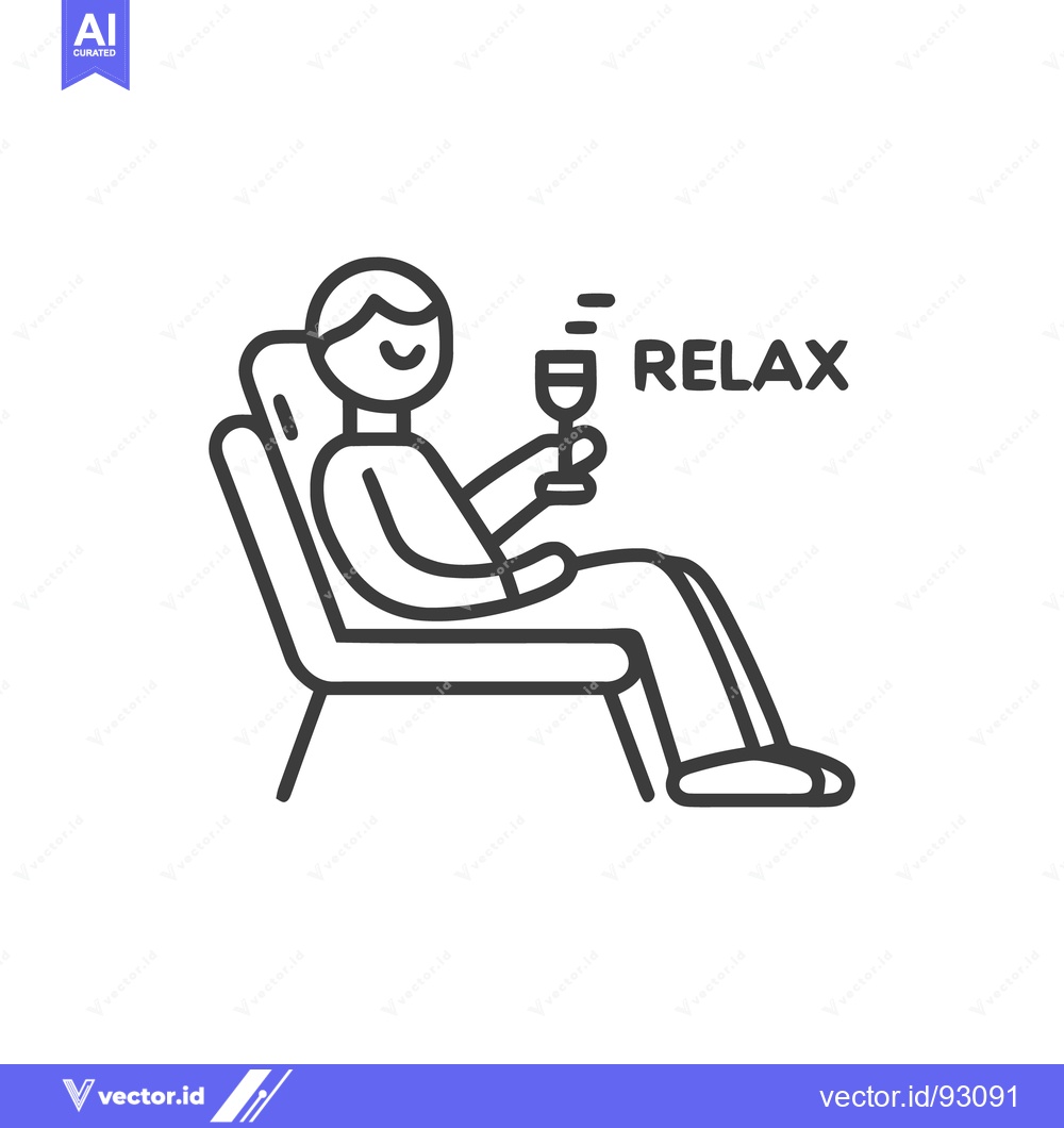 Premium Vector dari Relaxing Icon: Man Lounging with Wine, Minimalist Line Art