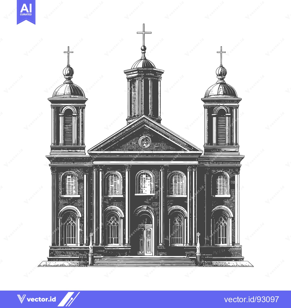 Premium Vector dari An illustrative black and white image of a grand church building