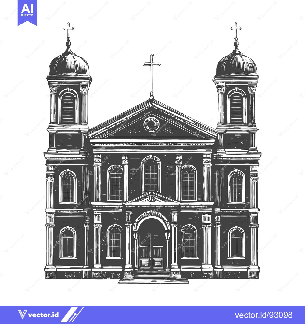Premium Vector dari Detailed monochrome depiction of a classic religious building structur
