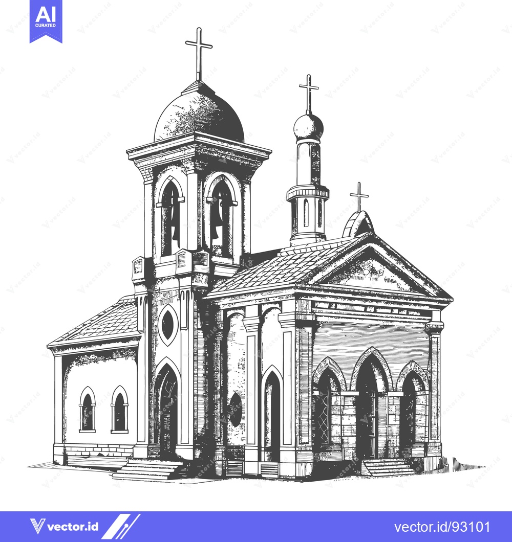 Premium Vector dari A detailed grayscale architectural illustration of an ornate church bu