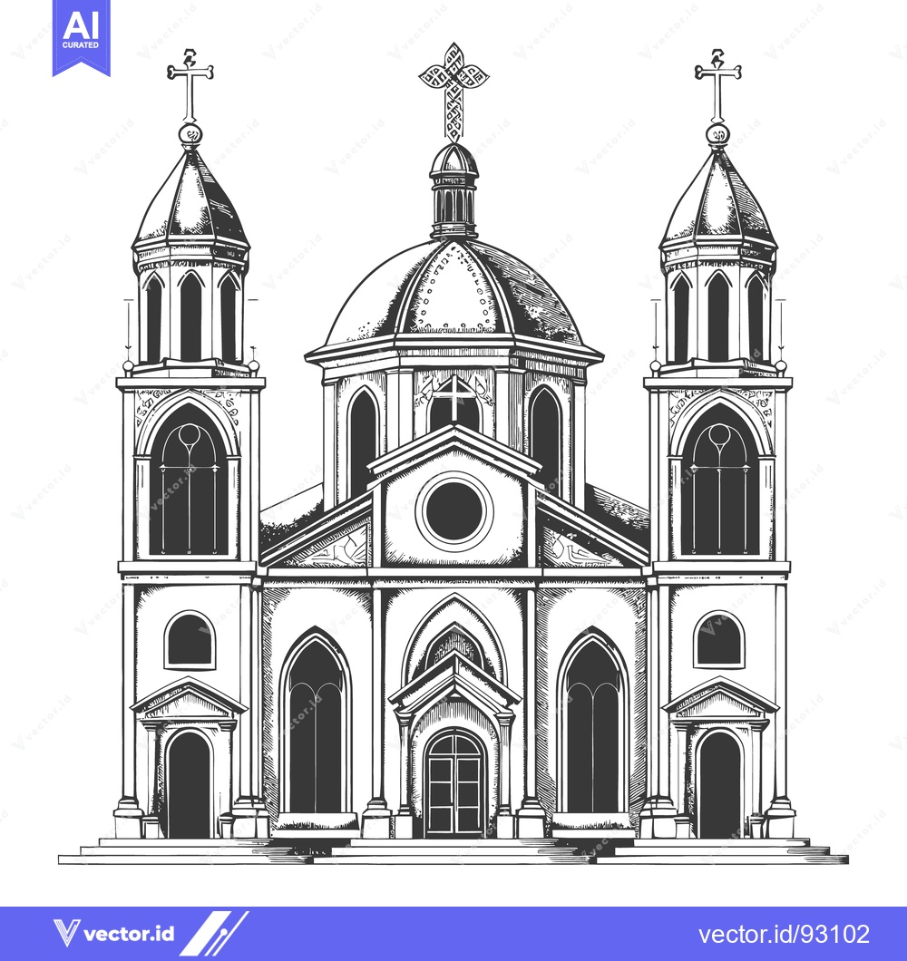 Premium Vector dari A detailed pen and ink drawing of a religious building
