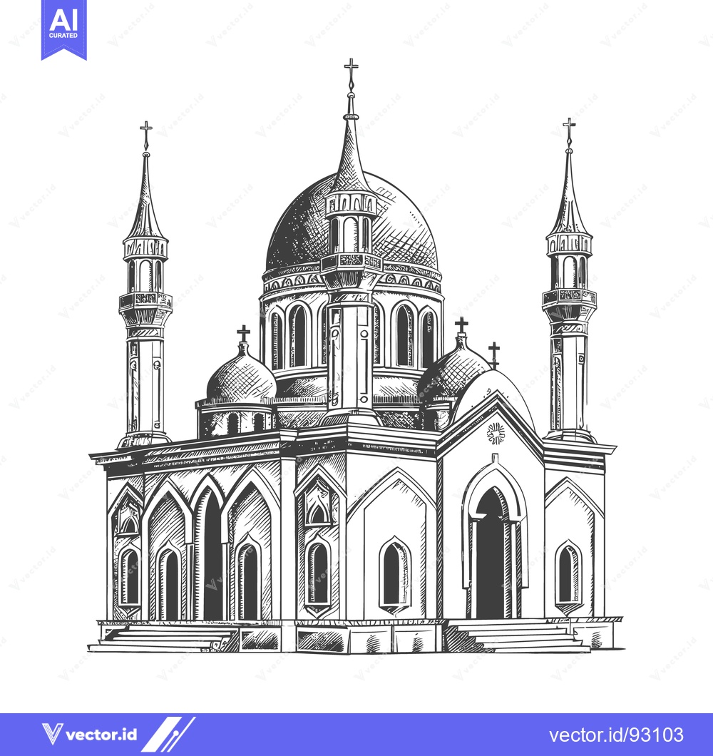 Premium Vector dari Detailed black and white architectural drawing of a grand building