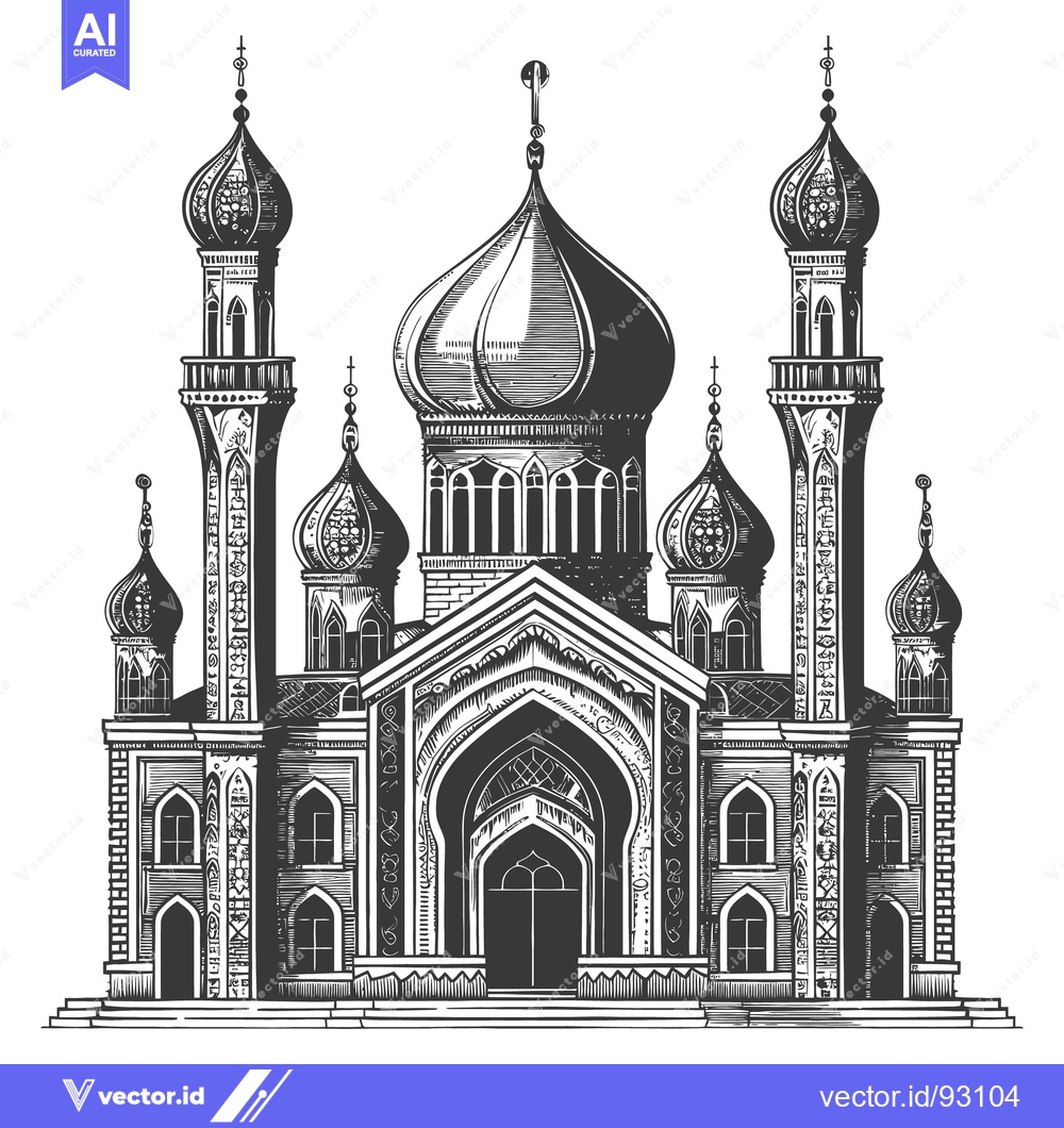 Premium Vector dari An ornate monochrome architectural illustration of a mosque building s
