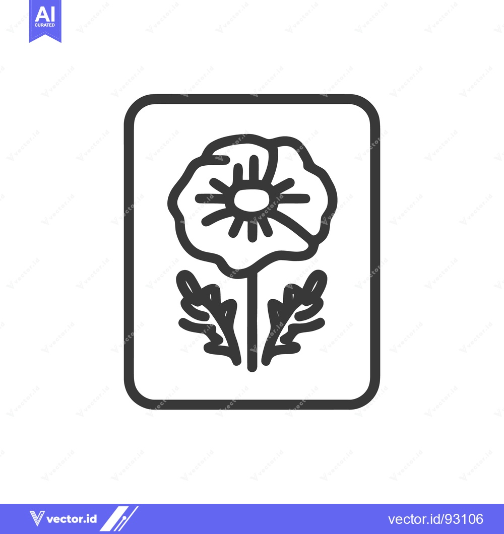 Premium Vector of Minimalist Poppy Icon in Rounded Rectangle Frame, Bold Outline Style