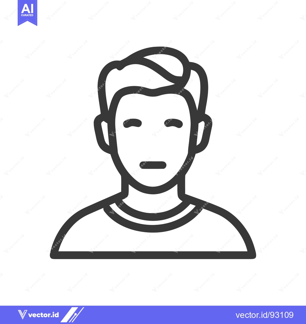 Premium Vector of Minimalist Portrait Icon: Man with Short Hair and T-Shirt, Outline Sty