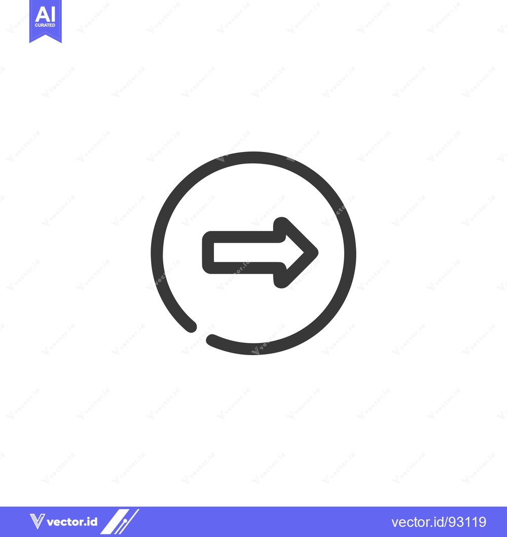 Premium Vector of Simple Right Arrow Icon in Circle, Minimalist Design on White Backgrou