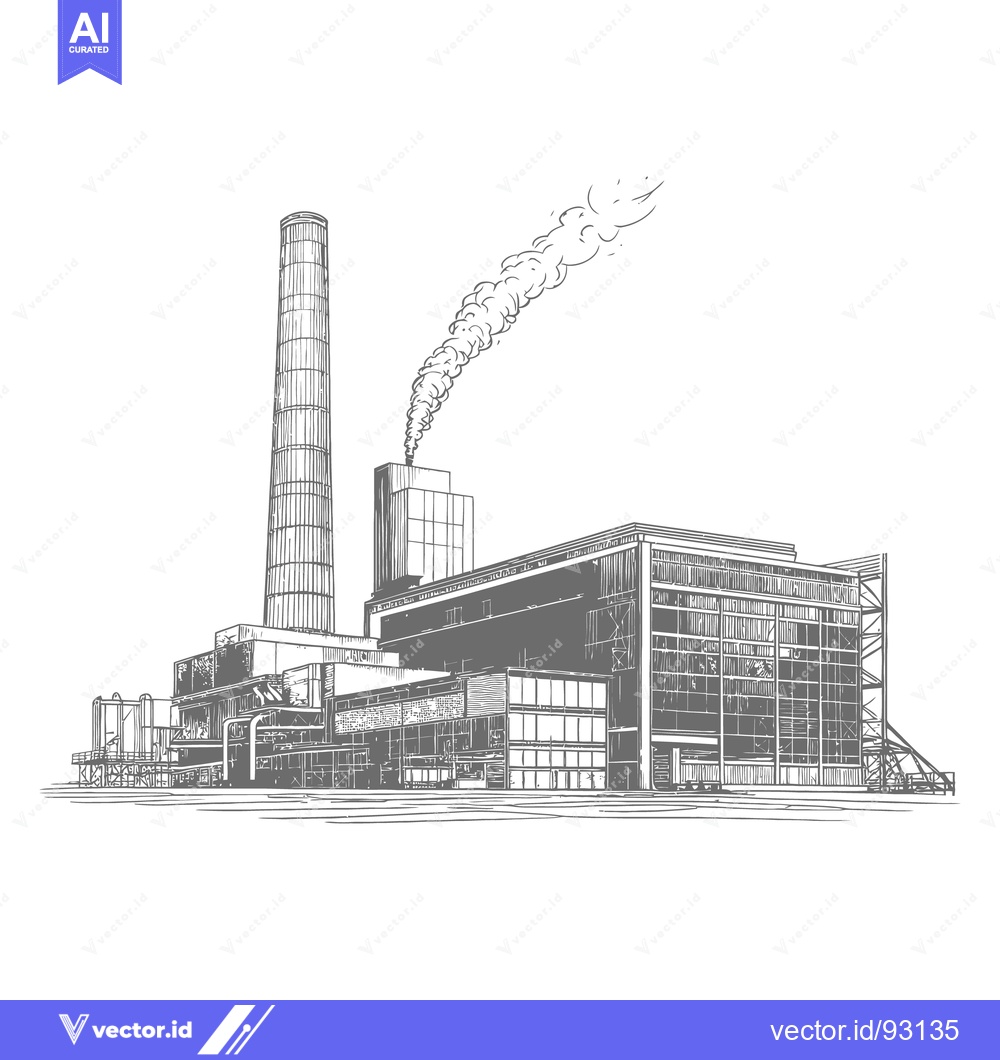 Premium Vector dari A sketched rendering of a power plant emitting smoke into air