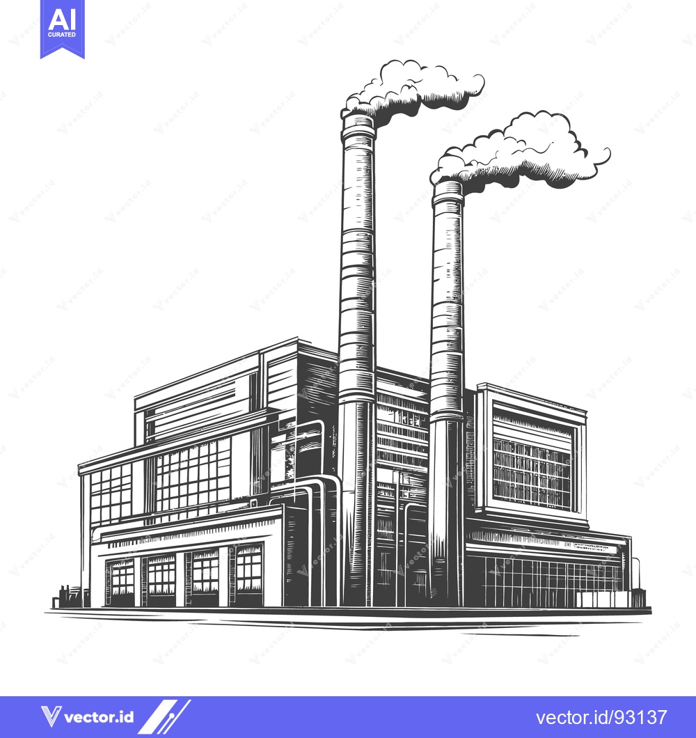 Premium Vector dari A large monochrome illustration showing an industrial factory complex