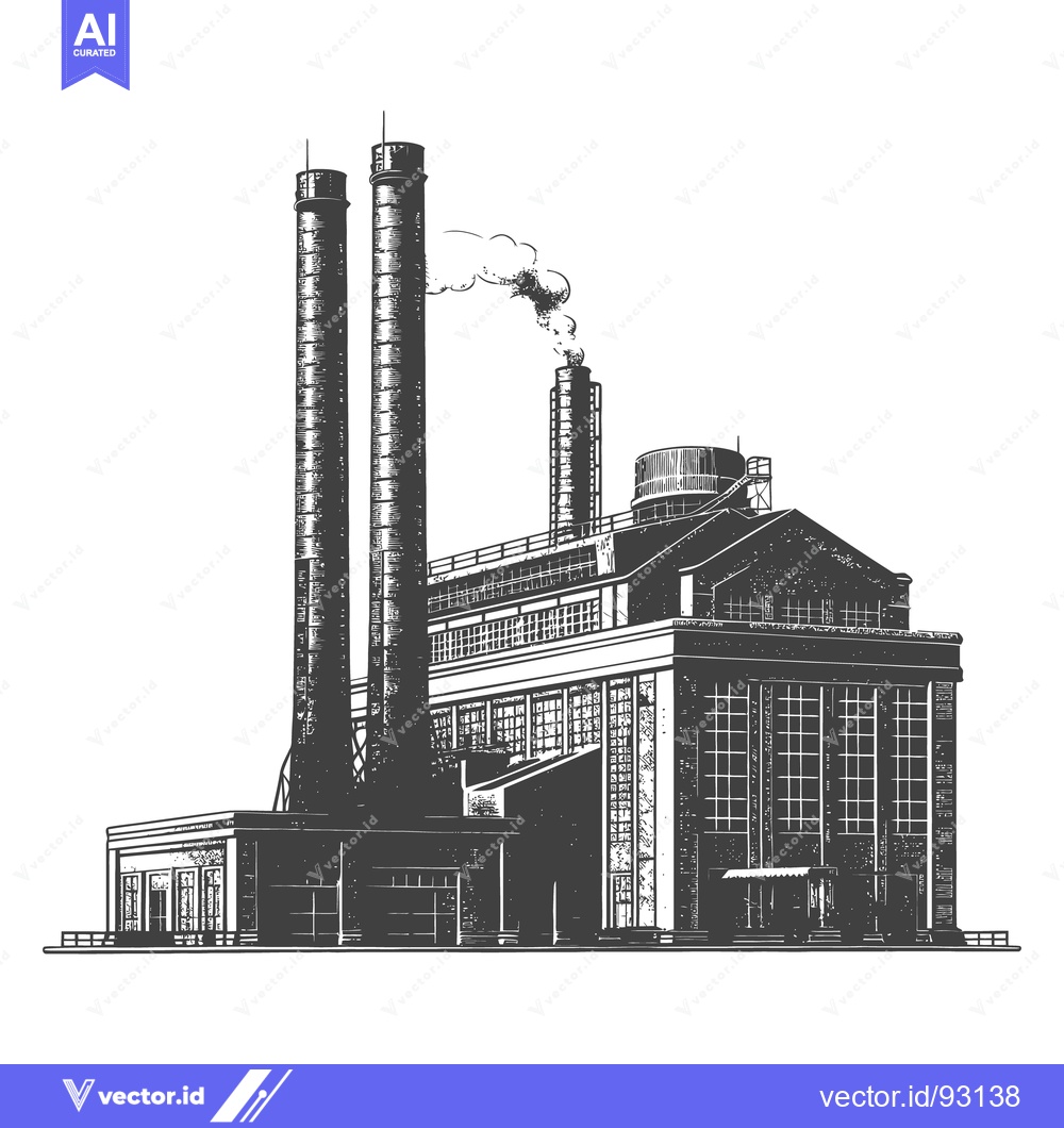 Premium Vector of An illustration of a factory building with smokestacks and smoke