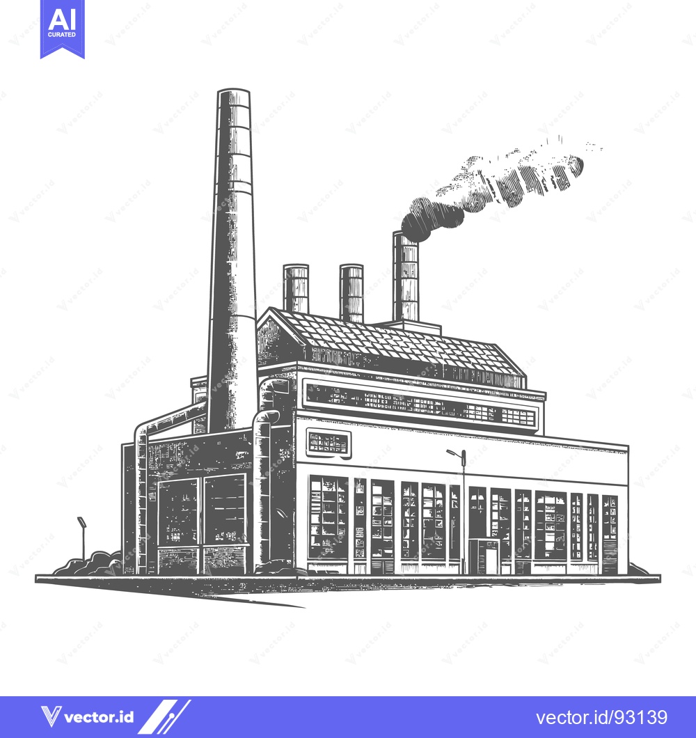 Premium Vector dari A detailed illustration shows a factory emitting smoke into the air