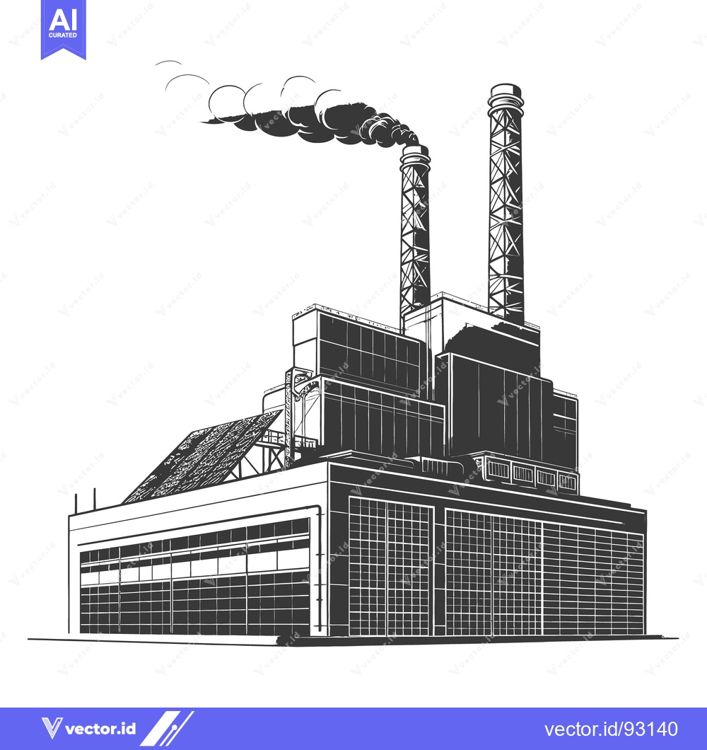 Premium Vector dari A large factory building with smokestacks emitting clouds of smoke