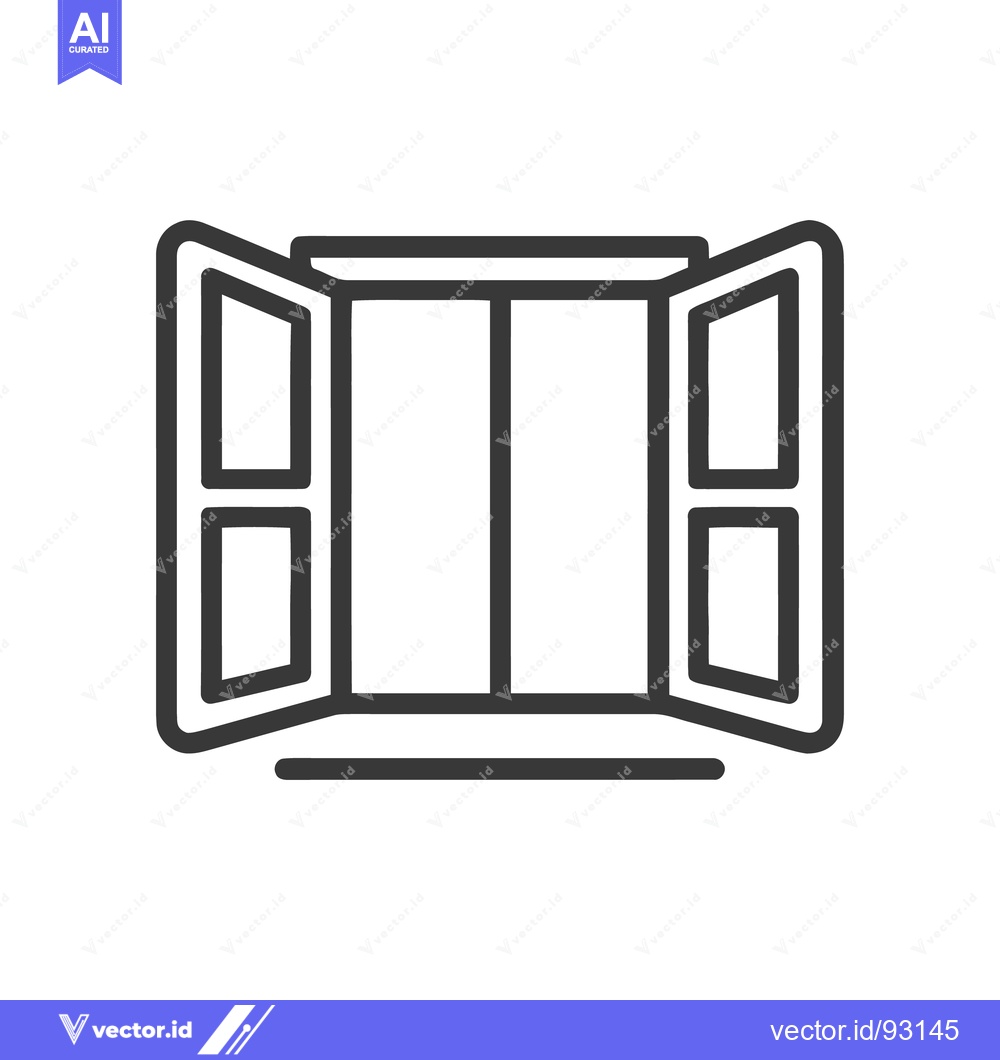 Premium Vector dari Open Window Icon: Symmetrical Design with Thick Outline on White Backg