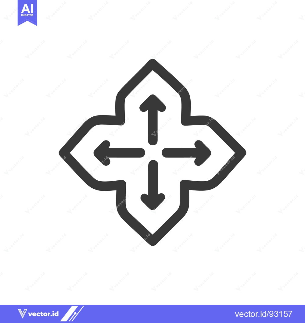 Premium Vector dari Four-Way Arrow Icon: Directional Navigation Symbol in Bold Outline Sty