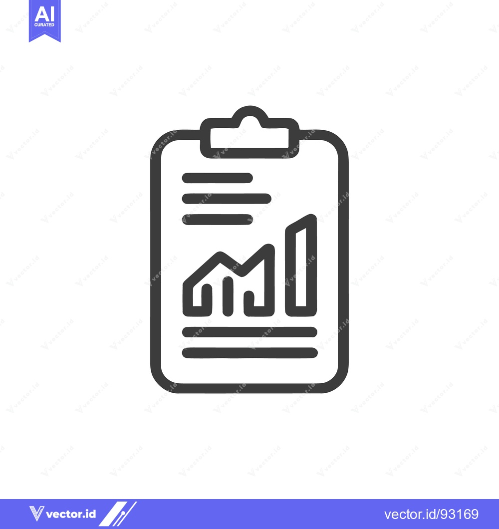 Premium Vector dari Business Report Icon: Financial Growth Chart on Clipboard, Line Art