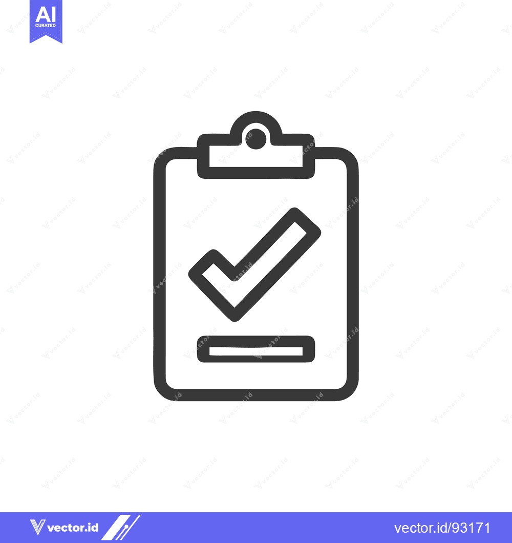 Premium Vector of Minimalist Clipboard Icon with Check Mark, Dark Gray on White Backgrou