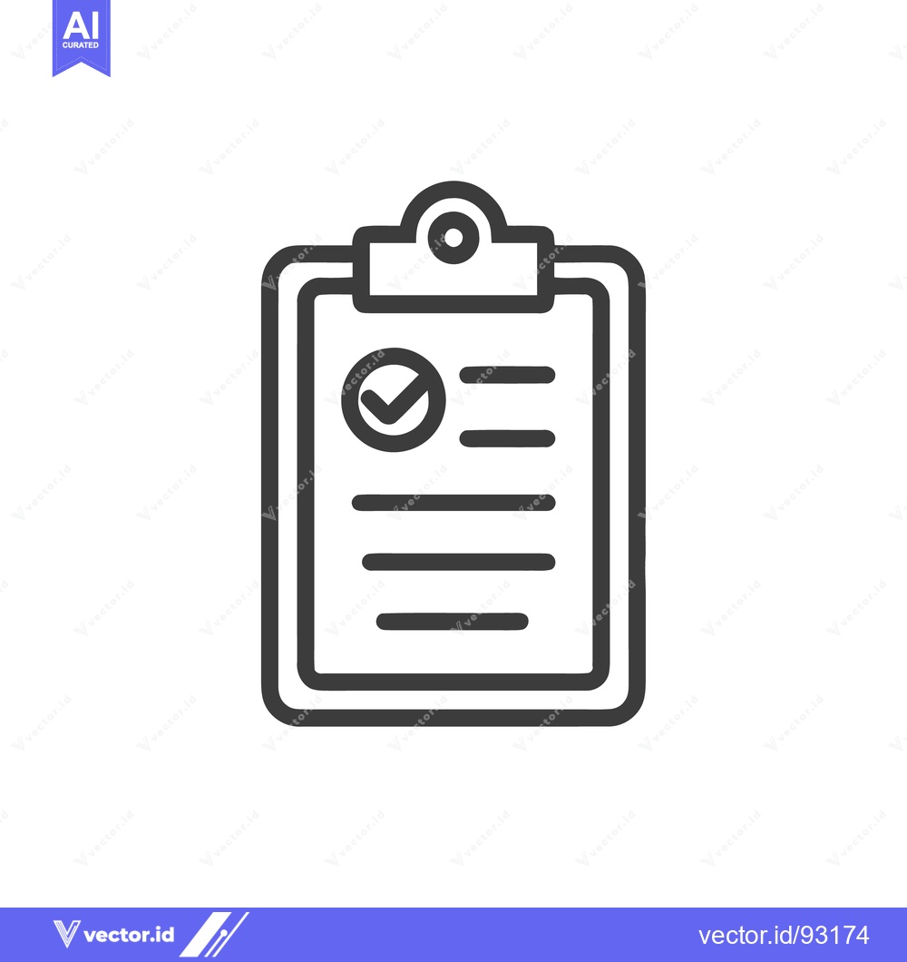 Premium Vector of Completed Checklist on Clipboard Icon, Dark Outline, White Background