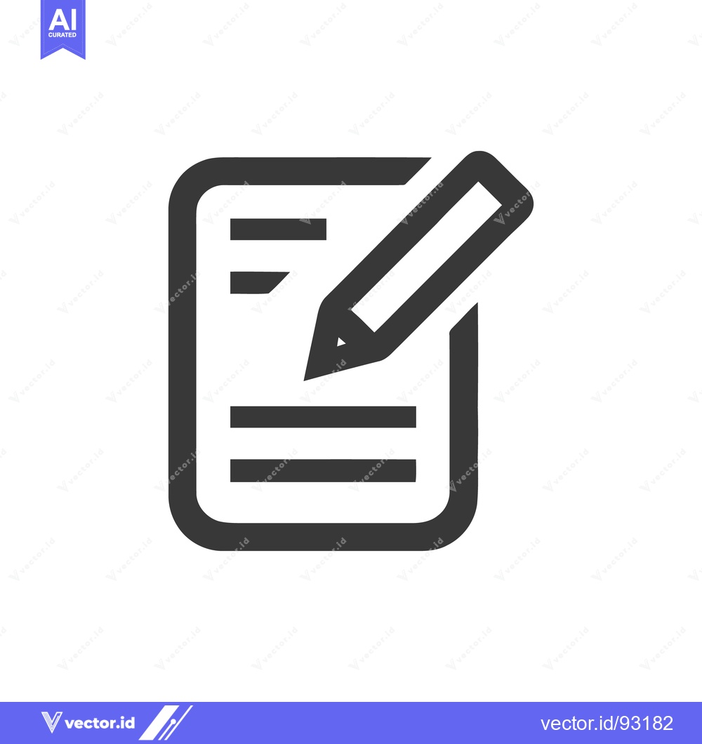 Premium Vector of Writing Icon: Pencil on Document with Lines, Dark Gray