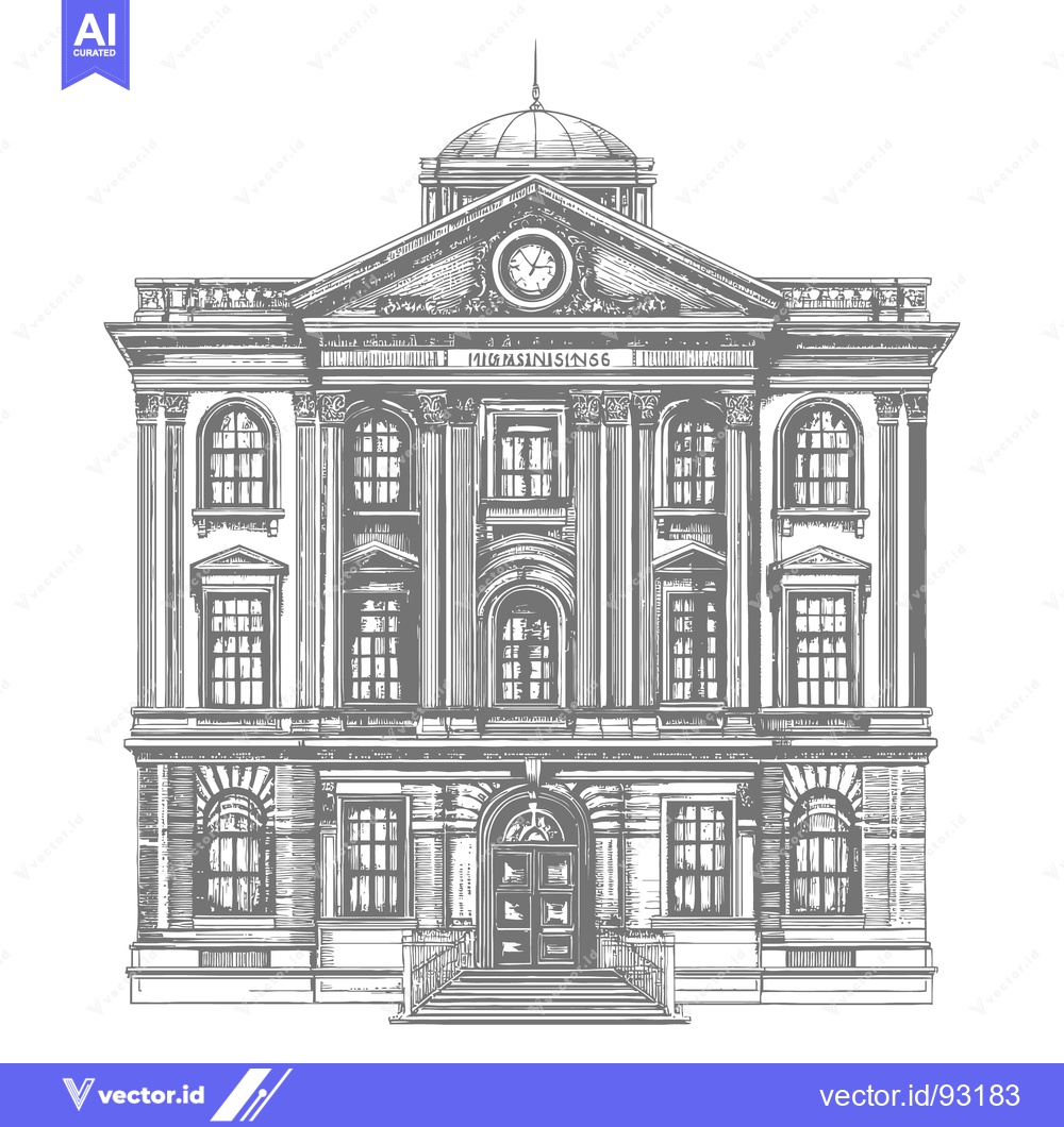 Premium Vector of A detailed grayscale drawing of a classic architectural building