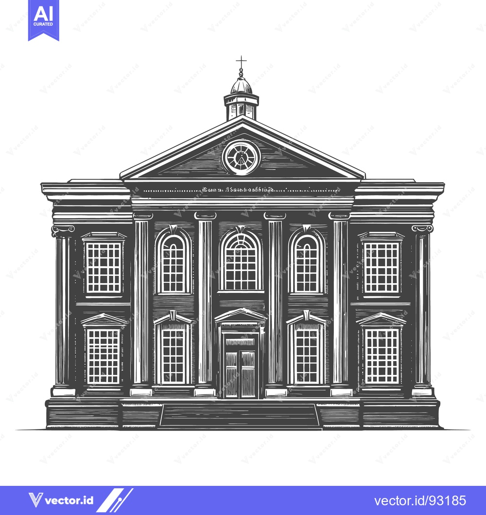 Premium Vector dari Detailed black and white illustration of a large building facade