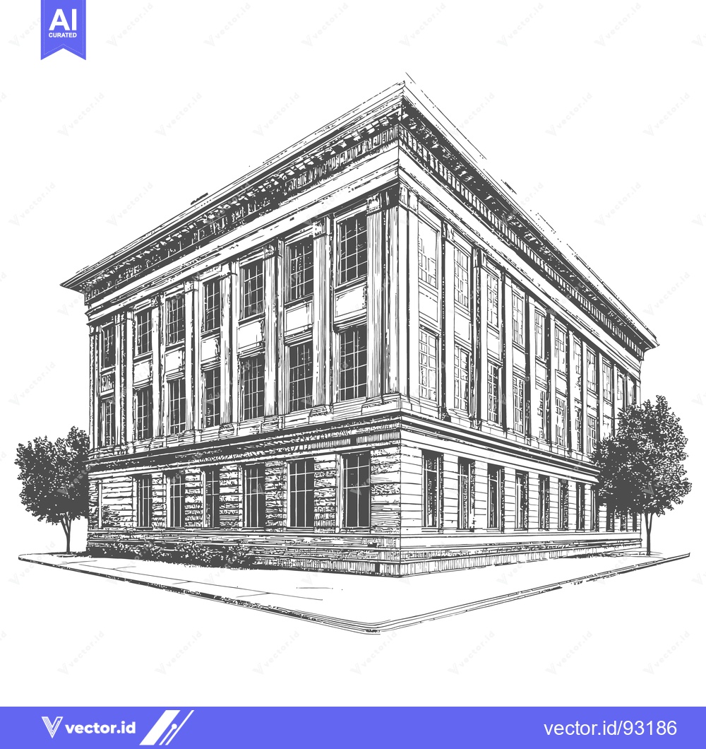 Premium Vector dari A detailed monochrome drawing illustrates a classical architecture bui
