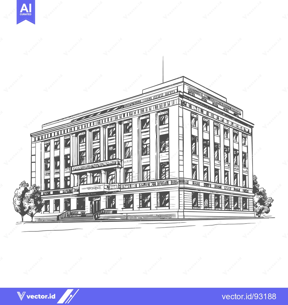 Premium Vector of A detailed black and white illustration of a large government building