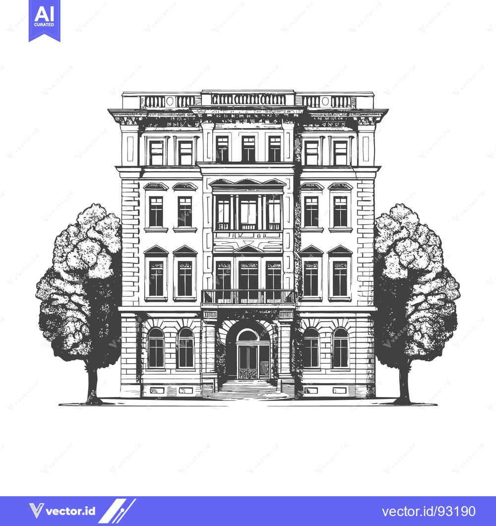 Premium Vector dari An Elaborate Detailed Architectural Drawing Depicting a Grand Building