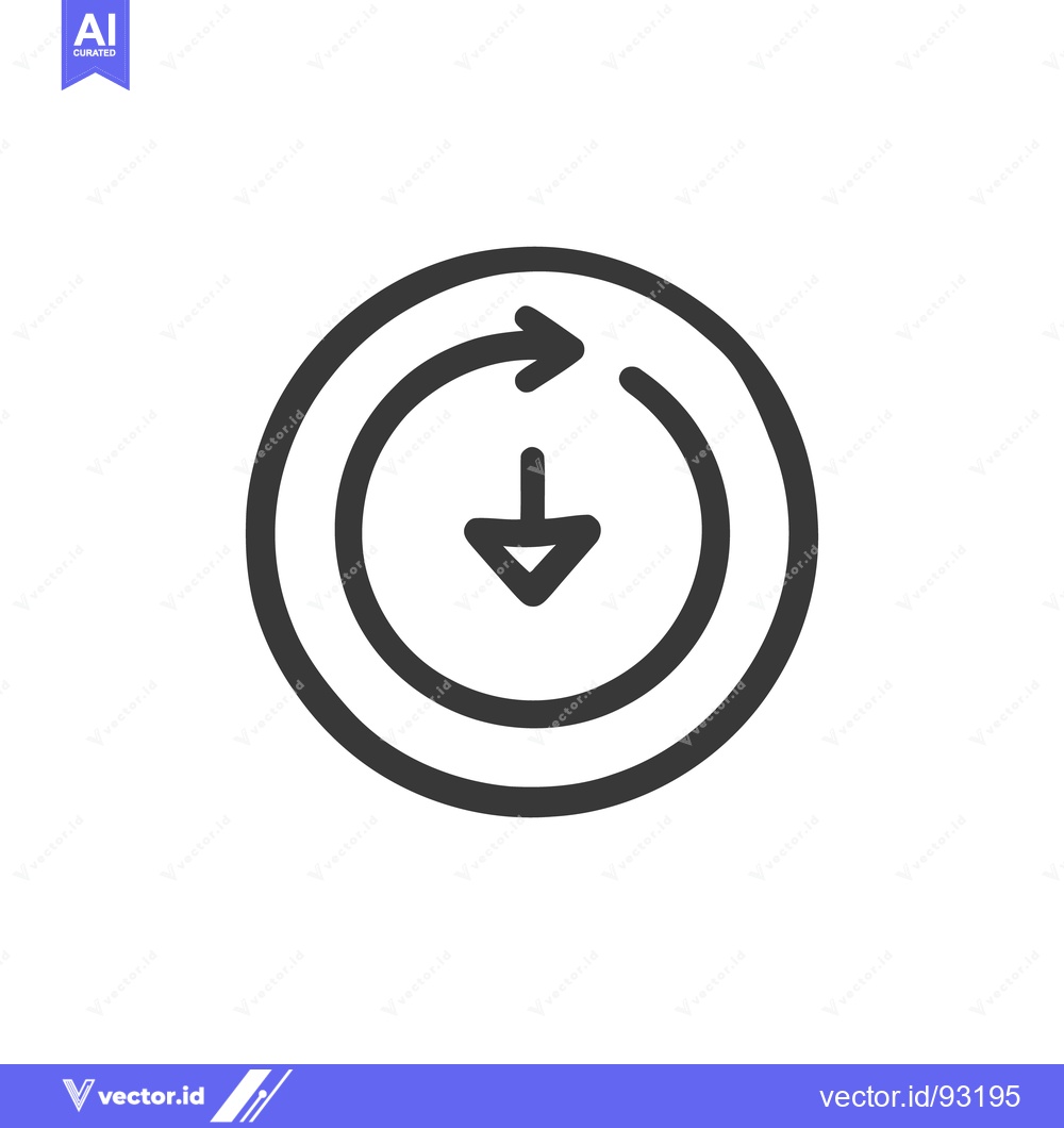 Premium Vector dari Circular Arrow with Downward Pointing Arrow Icon, Black Outline on Whi