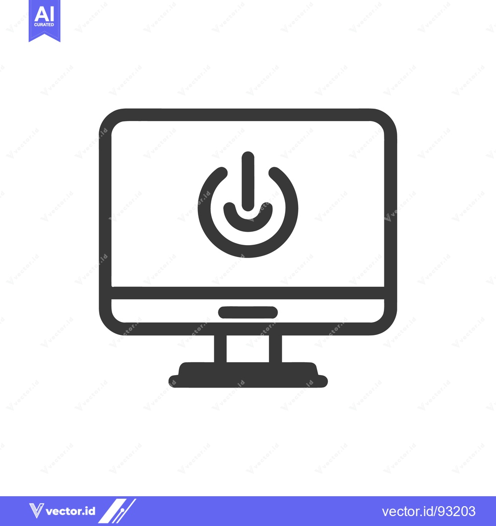 Premium Vector of Minimalist Computer Icon with Power Symbol on Screen, Dark Gray Outlin