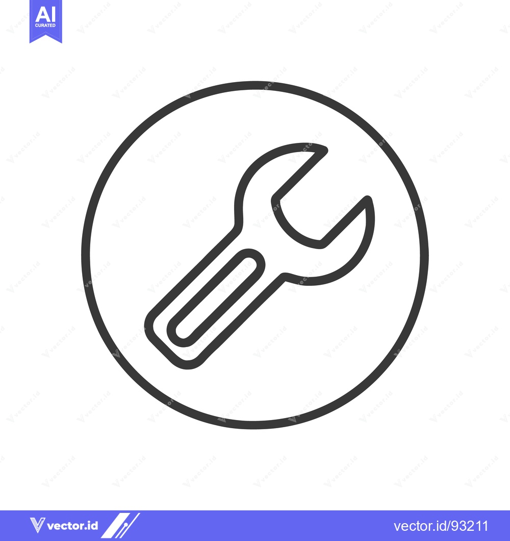 Premium Vector dari Minimalist Wrench Icon: Bold Outline in Circular Frame, Isolated