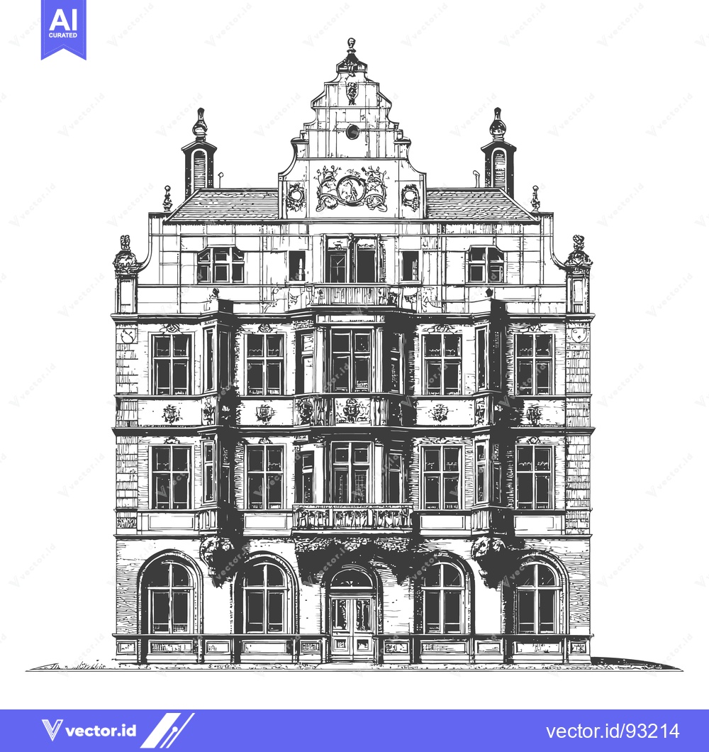 Premium Vector dari A Detailed Black and White Illustration of a Tall Building Structure