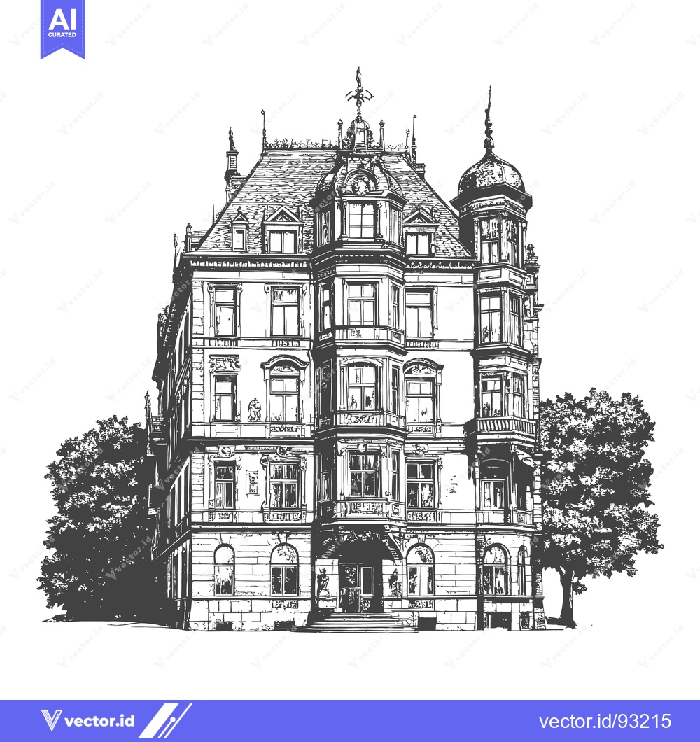 Premium Vector of A detailed black and white architectural drawing of a grand building