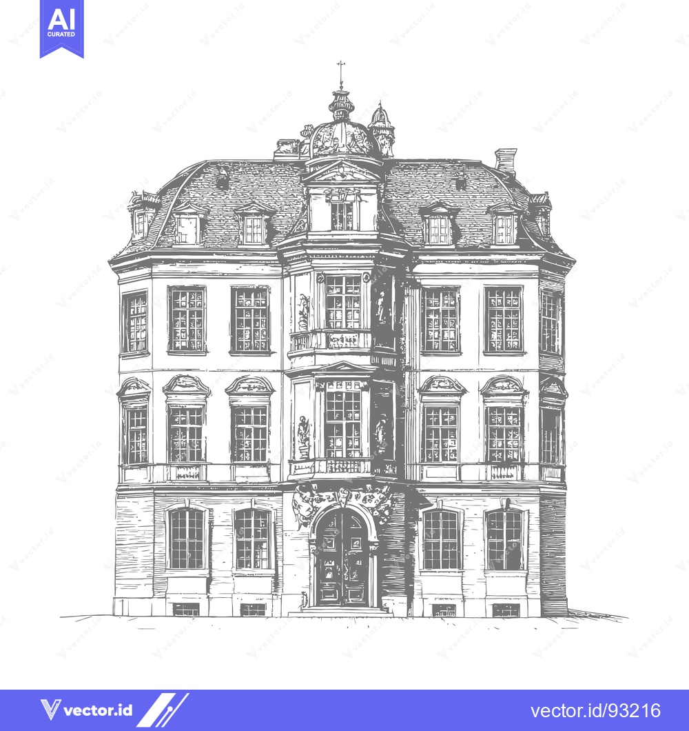 Premium Vector dari A detailed architectural illustration of a classic building elevation