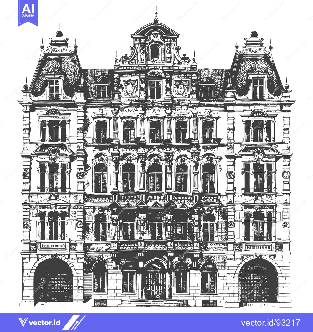Premium Vector of An elaborate illustration of a detailed facade of a building