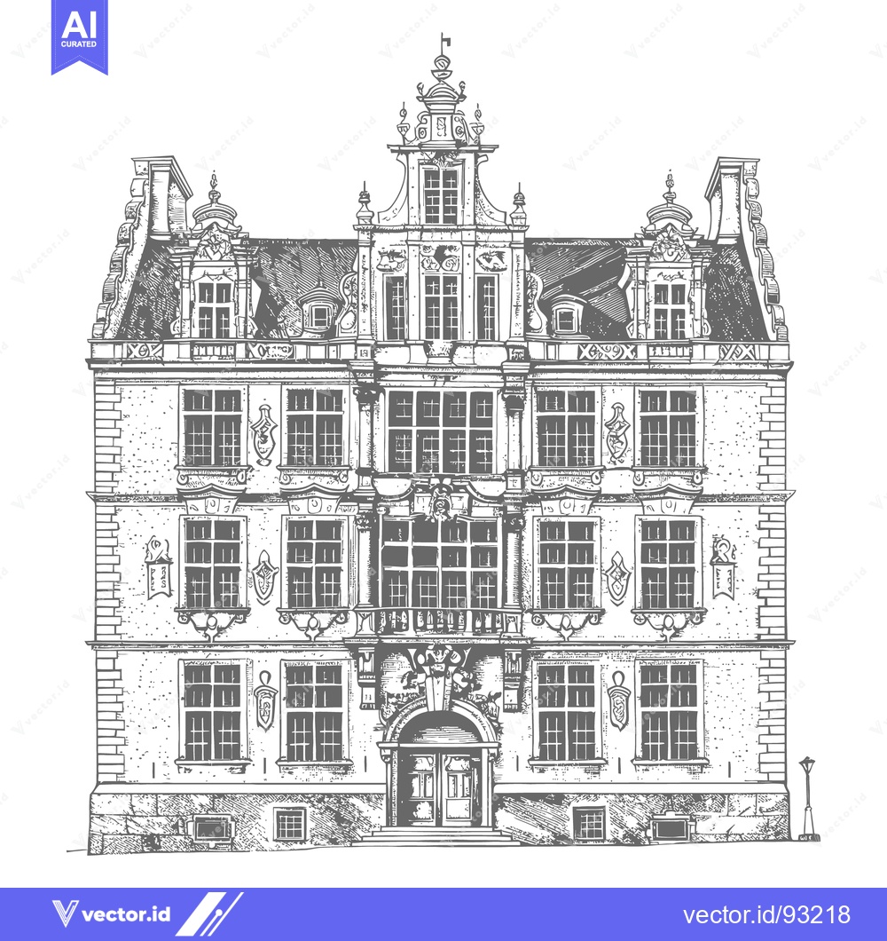 Premium Vector dari A detailed illustration showcasing a large classical style building fa