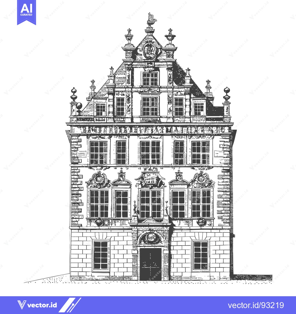 Premium Vector dari Intricate Pen and Ink Drawing Depicting a Detailed Historic Building