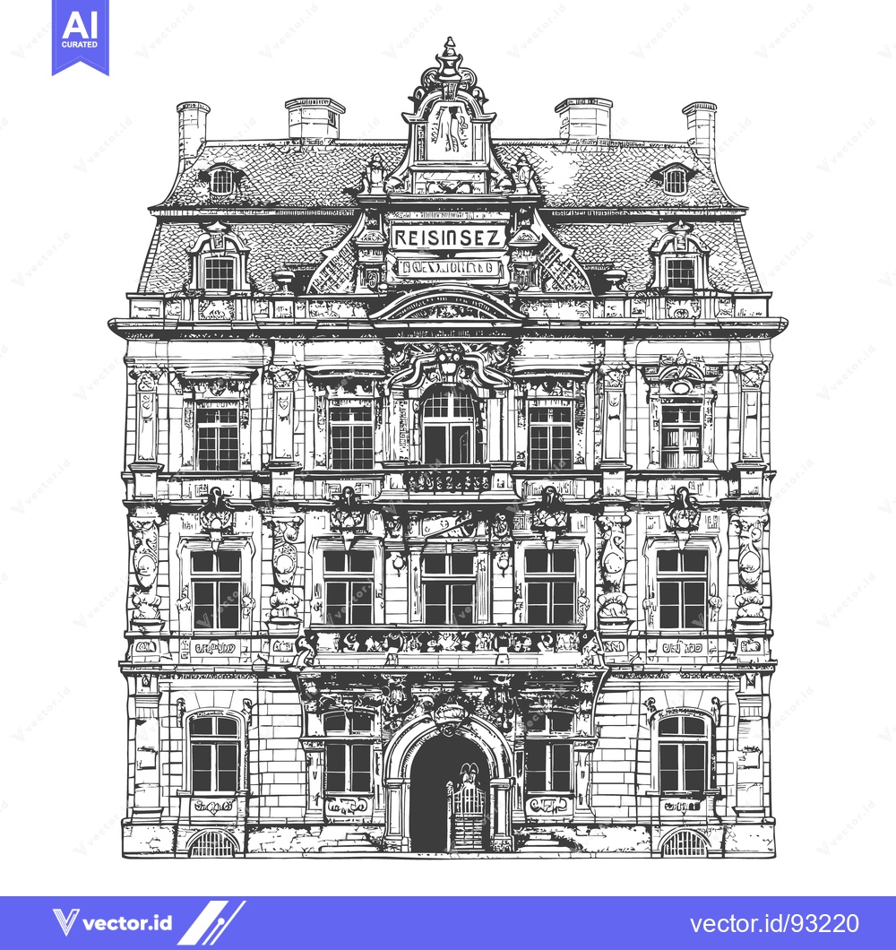 Premium Vector dari Detailed monochrome architectural facade of a large building is depict